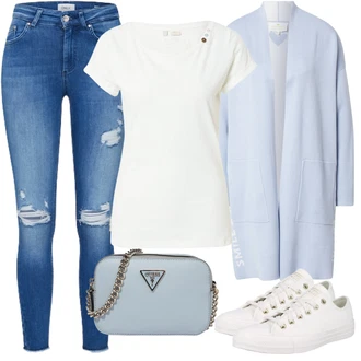 Chuck Taylor All Star Outfit s Bílá/Khaki/Krémová Plátěná teniska/Kožené tenisky/Úzká teniska/Nízká Teniska Converse "Ležérní Outfit"