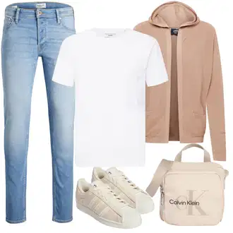 Outfit mit Blau/Hellblau Damen 7/8-Länge Jeans/Knöchelstiefel/Boyfriend Jean/Cropped Jeans/Dad Jeans/Girlfriend Jeans/Low Rise Jean/Regular-Fit Jeans/Slim Fit Jeans/Tapered-Jeans Jack & Jones "Lässiger Freizeit Look"