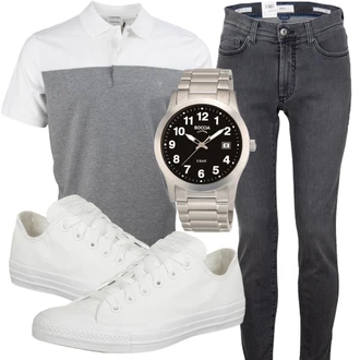 Chuck Taylor All Star Outfit mit Weiß/Braun/Creme Canvas-Sneaker/Leder Sneaker/Sneaker Low/Schmaler Sneaker Converse "Lässiger Freizeit Look"