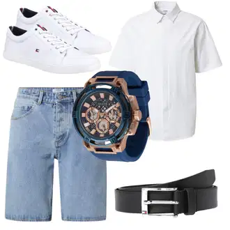 Knielang Outfit mit Hellblau/Blau Jeans Short/Bermuda/High Waist Shorts trapp "Mode für Mollige"