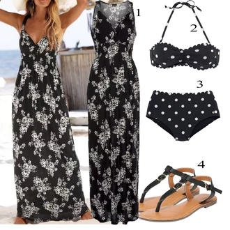Dlouhé Outfit s Černá/Hnědá Plážové Šaty/Maxi Šaty/Dlouhé Letní Šaty/Šaty S Potiskem Lascana "Perfektní na léto"