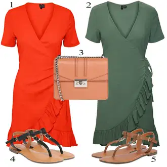 Outfit sa Narandžasta/Crvena Omotna Haljina/Haljina s volanima VERO MODA "Ljetni outfiti"