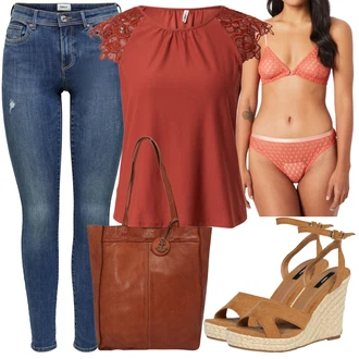 Vysoké Podpatky Outfit s Béžová/Hnědá Letní Bota/Sandály Espadrille sandál/Bota Na Klínku/Sandál na klínku/Espadrilka s klínovým podpatkem Only "Letní Outfit"