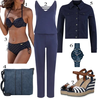 Outfit s Černá/Modrá/Oranžová/Tmavě modrá/Tyrkysový Bandeau Bikin/Bikin/Tankin Push-up/Push-up bikini/S Kosticemi/Balconette-bikini/Bikinové plavky s vycpávkami/Plavky bandeau/Vintage Bikiny/Bikiny s volánky Lascana, Černá/Oranžová/Modrá/Tmavě modrá/Hnědá Push-up vršek bikin/Push-up bikini/Bandeau Bikin/Bikinový vršek s kosticí/S Kosticemi/Balconette/Balconette-bikini/Bandeau vršek bikin Lascana "Letní Outfit"