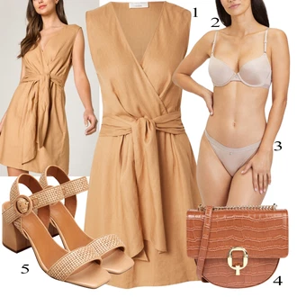 outfit mit Bež/Bela/Rjava/Zlati/Oranžna Sandala s peto/Sandal z blok peto/Sandala/Čevelj s trakom/Poletni Čevelj/Vintage sandal Edited "Poletna oblačila"