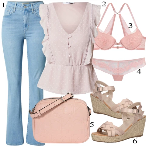 Kombinace Růžová/Béžová/Modrá Kalhotky/Kalhoty/Zvonová Kalhoty Lascana