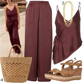 Outfit sa Tamnocrvena/Crvena/Ljubičasta/Pink/Smeđa/Vinski Crveno Hlače s prednjim naborom/Hlače S Naborom/Široka Hlača/Palazzo Hlača/Tradicionalna Hlača/Hlače od muslina/Slinky Hlača/Marlene Hlača guido maria kretschmer women "Ljetni outfiti"