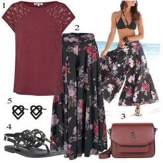 Visok Outfit sa Tamnosiva/Smeđa/Crvena Neprozirna Tajica/Podstavljena Tajica/Tople Tajice/Hlača s Uzorkom/Kožna Jakna/Salonska Hlača Lascana "Ljetni outfiti"