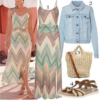 Bez rukávů Dlouhé Outfit s Vícebarevný/Zelená/Bílá/Žlutá Maxi Šaty/Šaty S Potiskem/Dlouhé pletené šaty/Dlouhé Letní Šaty Lascana "Letní Outfit"