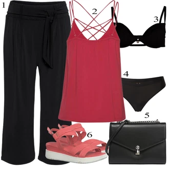 20 léta Outfit s Černá/Šedá/Tmavě šedá Slinky Kalhoty/Fleecová Kalhoty/Domácí Kalhoty/Plyšová Kalhoty/Žerzejová Kalhoty Lascana "Outfit na léto"Look: 20 léta, 30 léta, Klasické, Layered, Krásný, Old Money, Příliš oblečený, Bezešvé