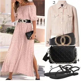 Outfit s Hnědá/Béžová Šaty S Odhalenými Rameny/Dlouhé Letní Šaty/Šaty s Páskem/Šaty na Podzim/Maxi Šaty/Šaty Niki/Šaty s nadýchaným rukávem/Šaty S Potiskem/Francouzské šaty/Šaty s puntíky/Halenkové Šaty/Vintage šaty Lascana "Pestrý letní outfit"