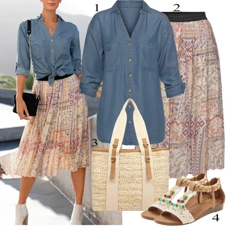 Denim/Traper Outfit sa Plava/Pastelne boje/Svjetloplava/Tamnoplava Bluza i Tunika Tunika/Bluza Veći Broj/Bluza i Tunika Lascana "Ljetni outfiti"