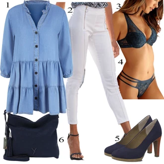 Denim/Traper Outfit sa Svjetloplava/Plava/Pastelne boje Traper Bluza/Duga Bluza/Tunika Majica/Otmjena Tunika/Tunika A kroja Lascana "Ljetni outfiti"