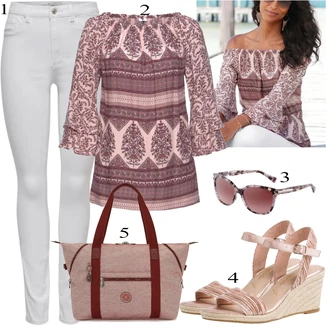 Outfit s Růžová/Fialová Ležérní košile/Barevná košile/Mušelínová košile Lascana "Letní Outfit"