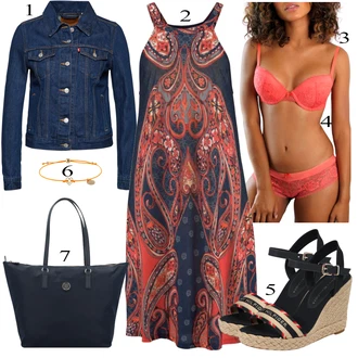 Boho Výstřih na ramena Outfit s Modrá/Červená Šaty S Potiskem/Francouzské šaty/Barokní Šaty/Šaty na Uzdu Lascana "Letní Outfit"Look: Boho, Ethno, Extravagantní, Hippie, Středověk, Traditional, Western