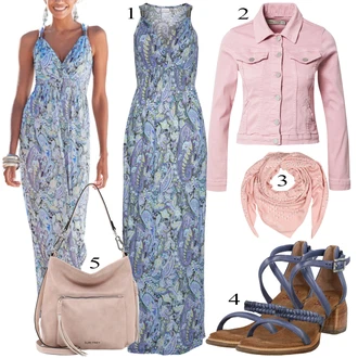 Bez rukávů Dlouhé Outfit s Lilové barvy/Modrá Dlouhé Letní Šaty/Maxi Šaty/Šaty S Potiskem/Společenské šaty pro hosta/Šaty Bez Ramínka Lascana "Letní Outfit"