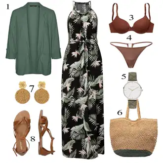 Outfit s Hnědá/Béžová Sandál S T Páskem/Vintage sandál/Páskový Sandál/Gladiátorská sandála/Římská sandála/Letní Bota About You "Letní Outfit"
