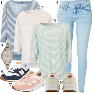 Outfit sa Zeleno/Svjetloplava/Svjetlozelena Predimenzionirana majica/Duga košulja/Majica s 3/4 rukavima/Bluza I Tunika/Majica S Prugama/Dugi top Only "Ljetni outfiti"