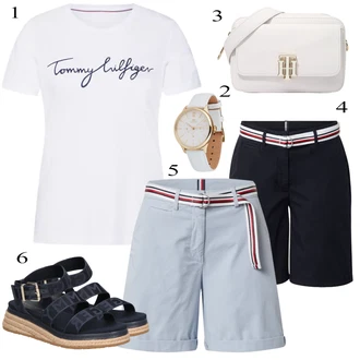 Kratka/mini Outfit sa Siva Veći Broj/Chino Hlače/Hlače Visokog Struka/Remen/Majica Tommy Hilfiger "Ljetni outfiti"
