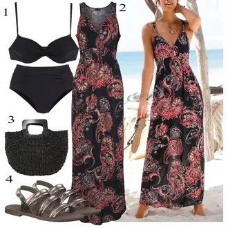 sviatočné Outfit sa Crvena/Žuta/Smeđa/Tamnocrvena Maksi Haljina/Duga Ljetna Haljina/Haljina S Printom/Duga Haljina Lascana "Ljetni outfiti"Look: Boja, Preodjeven, Mom, Jazz, Boho, Sveučilišna, Hippie, Rap, sviatočné