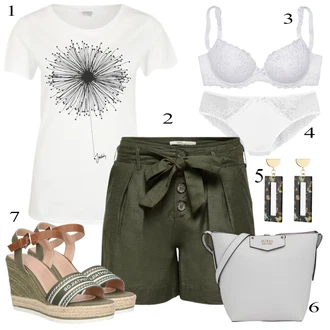 Zapínání na knoflíky Outfit s Tmavě zelená/Khaki Košile Lněný kraťas/Papírové Šortky Only "Letní vzhled pro módní ženy"