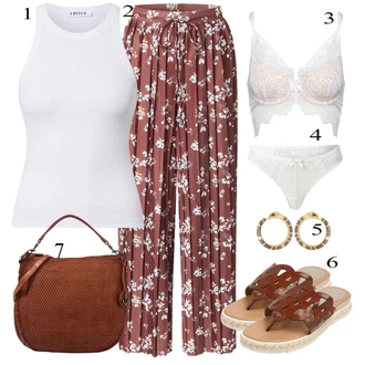 Djeveruša Outfit sa Ljubičasta/Crvena/Pink/Vinski Crveno Hlače Hlača s Uzorkom/Palazzo Hlača/Hlače S Naborom/Hlače od muslina/Široka Hlača/Pidžama Hlača/Hlača za Plažu/Harem Hlača/Tradicionalna Hlača About You "Ljetni outfiti"