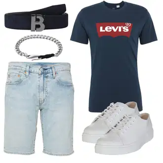 Sommer Outfits Große Größen mit Dunkelblau Bluse Große Größe/Shirt & Top Große Größe/Print Shirt/Kurzarm T-Shirt/T-Shirt Training/T-Shirt Mit Print/Funktions T-Shirt/Ausgefallenes T-shirt/Umstands T-Shirt levi's ® "Praktischer Look"