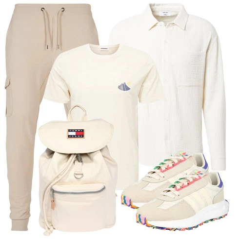 Weiß Tasche Rucksack Tommy Jeans kombinieren mit Weiß/Grau Casual Hemd DAN FOX APPAREL