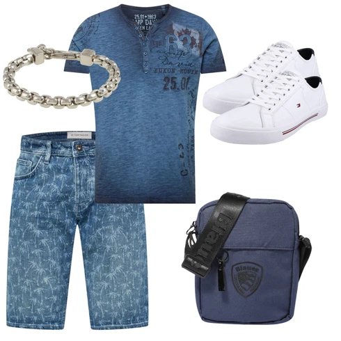 Grau Schmuck Armani Exchange kombinieren mit Blau Casual T-Shirt Camp David