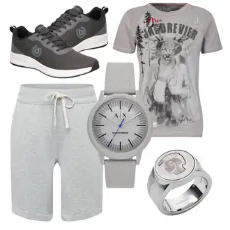 Knielang Outfit mit Hellgrau/Grau Sweatshorts/Musselin Shorts/Bermuda Polo Ralph Lauren "Praktischer Look"