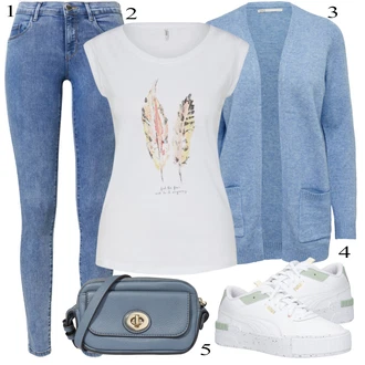 Outfit s Modrá Móda Pro Plnoštíhlou/Džíny/Svetrová Vest Dlouhý svetr/Midi Kabát Only "Pestrý letní outfit"