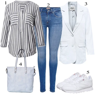 Outfit s Bílá/Světle modrá/Šedá Oversize Sako/Bavlněný Sako/Boyfriend Sako/Kožená bunda pro muže/Kožená Pánská Bund Only "Ležérní Outfits"
