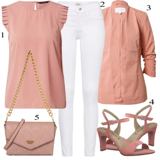 Denim/Traper Outfit sa Bijela/Smeđa/Crna Hlača Velika Veličina/Bluza i Tunika Only "Ljetni outfiti"