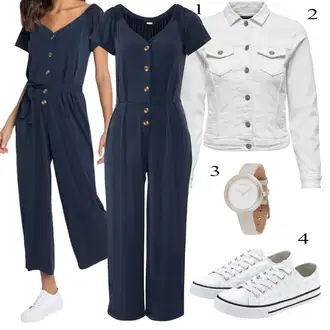 Outfit sa Tamnoplava/Svjetloplava Kostim i odijelo/Elegantni kombinezon/Vjenčanje kombinezon/Svečani kombinezon/Ljetni kombinezon/Kombinezon širokih nogavica/Traper kombinezon/Kombinezon s patentnim zatvaračem Lascana "Ljetni outfiti"