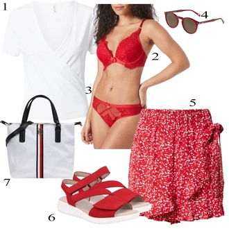 Outfit s Červená/Tmavě červená/Růžová Průsvitná kalhotka/Tanga/Brazilské Kalhotky/Průhledná kalhotka/Spodní kalhotky HUNKEMÖLLER "Letní Outfit"