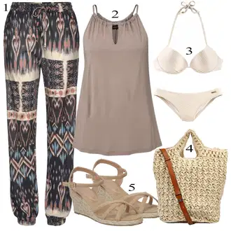 Outfit sa Bež/Pink/Bijela/Šareno Hlača za Plažu/Štofaste hlača/Hlača s Perjem/Palazzo Hlača/Hlača s Uzorkom/Tradicionalna Hlača Buffalo "Ljetni outfiti"