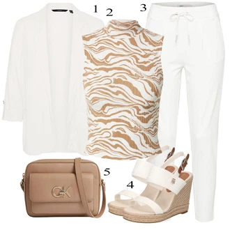 Outfity pro léto s Bílá/Khaki/Krémová Bavlněná Kalhoty/Žerzejová Kalhoty/Navlékací Kalhoty/7/8 Kalhoty/Kalhoty s nášivkou uprostřed/Dlouhá Kalhoty/Jogger Kalhoty/Ležérní Kalhoty/Úzká Kalhoty/Teplák/Mušelínové kalhoty Only "Letní Outfit"