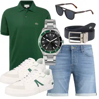Outfit mit Dunkelgrün/Grün Bluse Große Größe/Shirt & Top Große Größe Lacoste "Schöner Sommer Look"