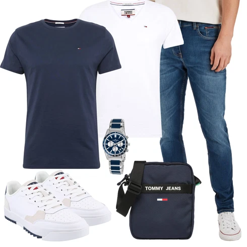 Jeans Weiß/Creme Bluse Große Größe/Shirt & Top Große Größe/Kurzarm T-Shirt/Funktions T-Shirt/Ausgefallenes T-shirt/Laufschuhe für Männer/Sport-T-Shirt/Casual T-Shirt/Shirt/Mesh Shirt Tommy Jeans kombinieren
