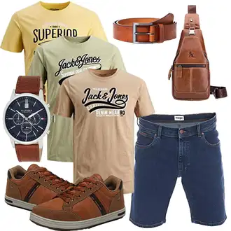 Sommer Outfits Elegant, Sportlich mit Rot Unkategorisiert LOONGYOON, Grün Unkategorisiert Jack & Jones "Sommer Look für den Alltag"Look: Sportlich, Outdoor, Boyfriend, Vintage, Zuhause, Büro
