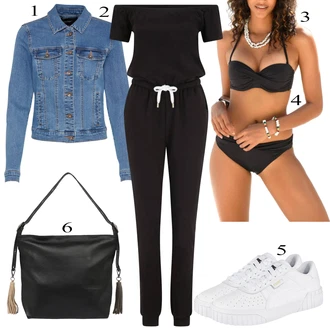 Outfit s Šedá/Tmavě šedá/Černá Plavka Dlouhé Plavky/Plavecký šortky/Bikiny kalhotky S.Oliver "Letní Outfit"