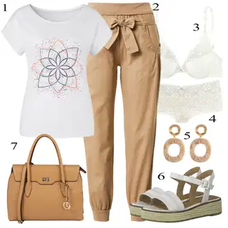 Outfit sa Kaki/Smeđa/Bež Paperbag Hlača/Boyfriend Hlače/Ležerna Hlača/Chino Hlače/Hlače od muslina Buffalo "Ljetni outfiti"