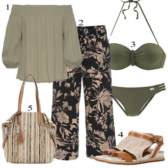 Outfit s Tmavě zelená Bikiny s průstřihem/S Kosticemi/Push-up vršek bikin/Push-up bikini/Bikin/Balconette/Bandeau Bikin/Balconette-bikini Buffalo "Letní Outfit"