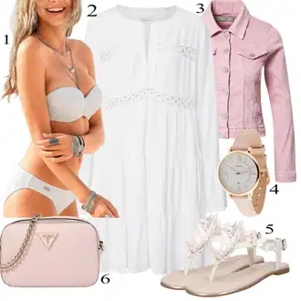 Outfit s Bílá/Béžová/Khaki Balconette/Women's Lingerie & Swimwear/S Kosticemi/Balconette-bikini/Bandeau Bikin/Push-up bikini Buffalo "Letní vzhled pro módní ženy"