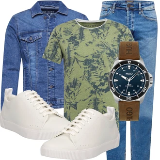 Sommer Outfit mit Blau/Hellblau Girlfriend Jeans/Dad Jeans/Boyfriend Jean/Straight Leg Jean/Tapered-Jeans/Vintage Jeans/Regular-Fit Jeans/Slim Fit Jeans/Mom Jean Jack & Jones "Sommerliches Freizeit Outfit"