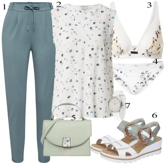 se suchým zipem Outfit s Růžová/Béžová/Modrá Sandál na klínku Rieker "Letní Outfit"