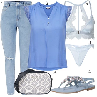 Outfit s Sv?tle modrá/Modrá Tanga/Kalhotky/Klasické Kalhotky/Tanga/Spodní Kalhotky/Brazilské Kalhotky about you x hunkemöller "Letní Outfit"