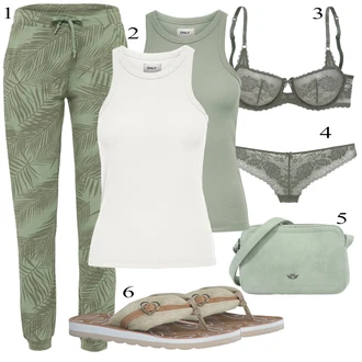 Outfity pro zábavu Tropický s Zelená/Tmavě zelená Látková Kalhoty/Plážová Kalhoty/Maskáčová Kalhoty/Ležérní Kalhoty/Kalhoty s Peřím/Jogger Kalhoty/Kalhoty s Potiskem/Teplák Iriedaily "Perfektní na léto"