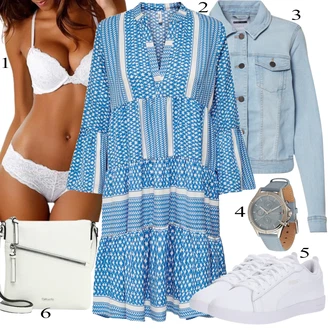 Outfit s Modrá/Světle modrá Boho Šaty Boho Letní Šaty/Boho Šaty Elegantní/Šaty S Kosticí/Halenkové Šaty/Tunikové šaty/Šaty S Potiskem/Letní Šaty Only "Letní Outfit"