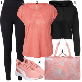 Outfit s Černá/Tmavě modrá Sportovní Legína/Pletený Legín/Legíny do Posilovny/Kožená bunda/Legíny s Vysokým Pasem/Teplé Legíny/Tregíny/Legíny s Podšívkou/Termo Kalhoty Hummel "Pestrý letní outfit"